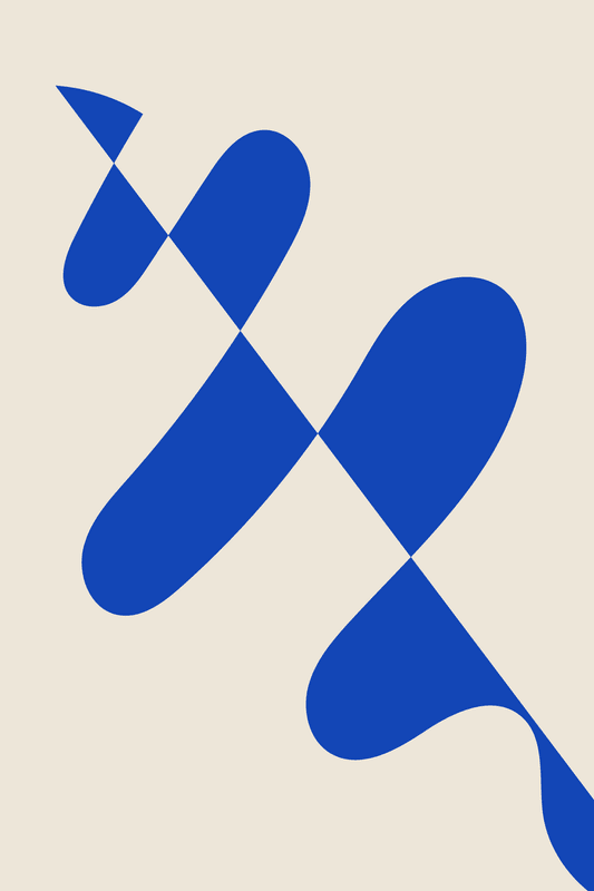 Abstract blue and beige geometric shapes in a dynamic composition