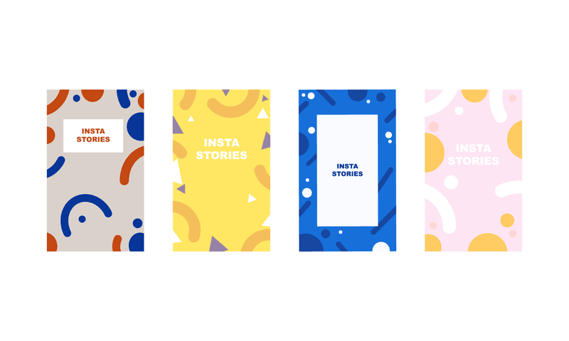 Set of four colorful abstract Instagram Stories templates with geometric shapes