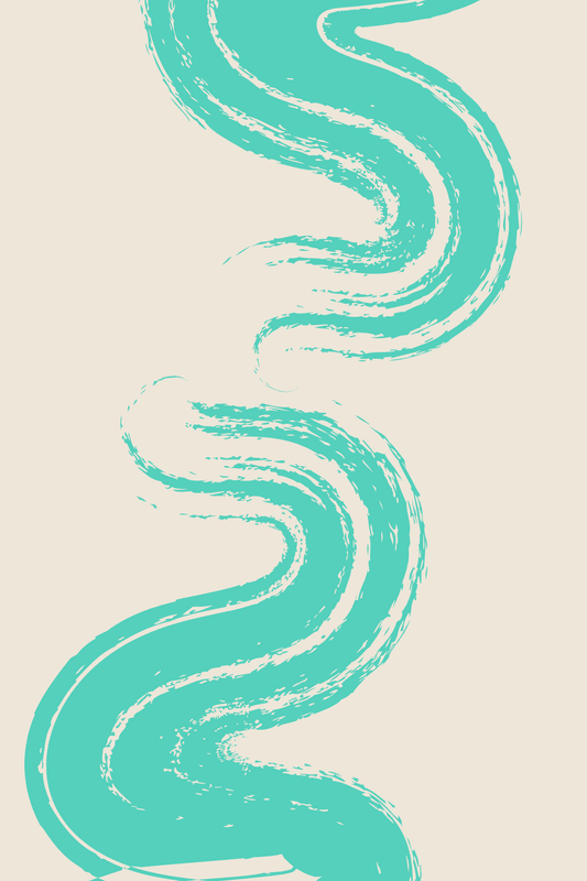 Abstract turquoise brush strokes on a neutral background, minimalist design