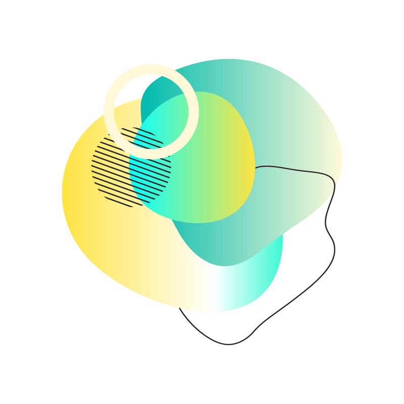 Abstract fluid shapes with gradients and geometric elements in pastel colors