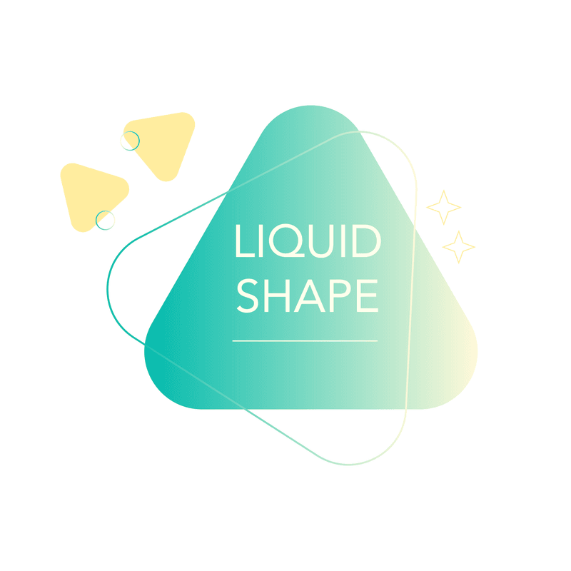 Abstract liquid shape with text and geometric elements on white background