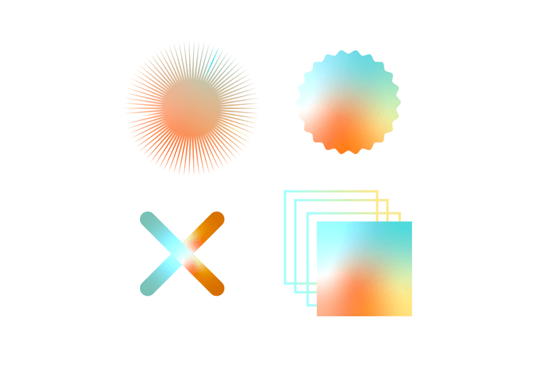 Abstract geometric shapes with vibrant gradient colors on a white background