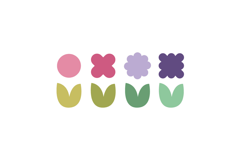 Simple abstract floral shapes in pastel colors on a white background