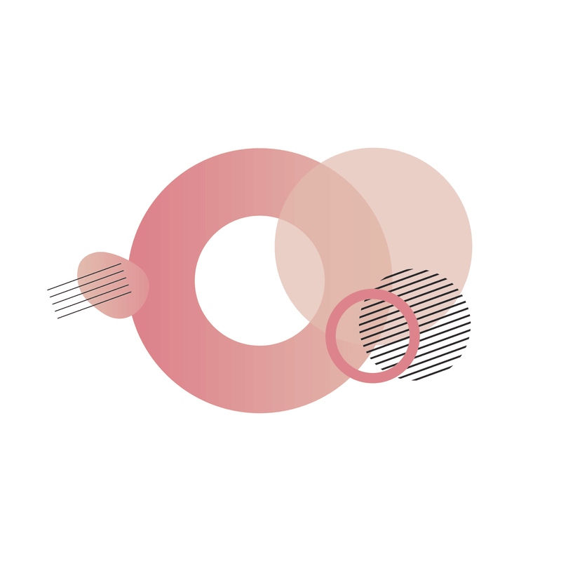 Abstract geometric composition with overlapping circles and lines in soft pink tones