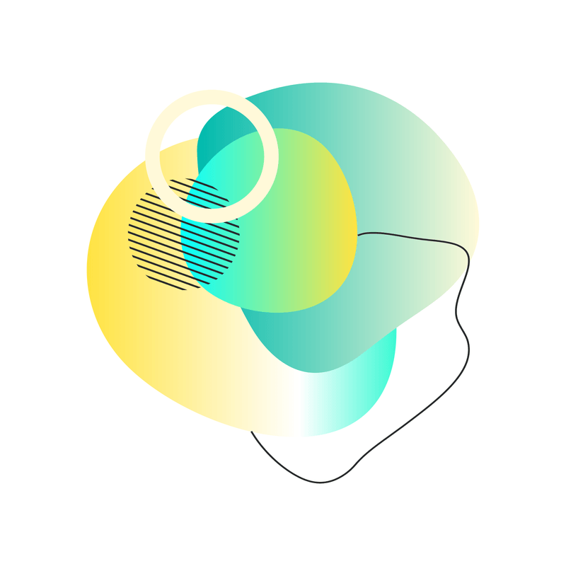 Abstract fluid shapes with gradients and geometric elements in pastel colors