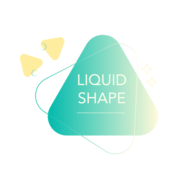Abstract liquid shape with text and geometric elements on white background