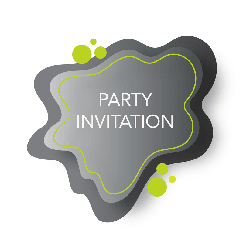 Modern abstract party invitation design with text and green accents